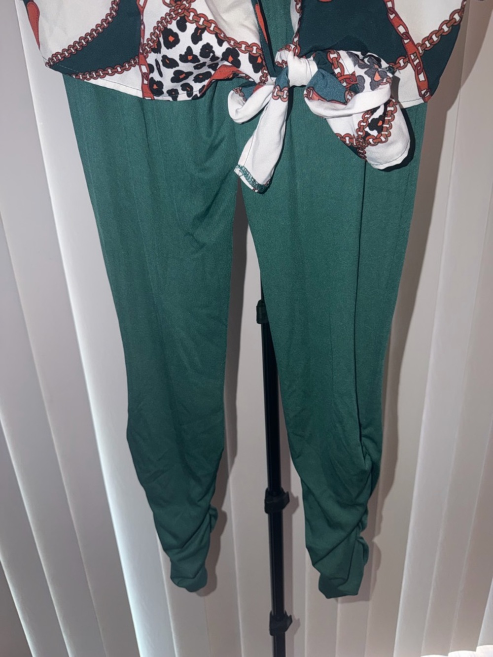 SHEIN Green Jogger Jumpsuit with Printed Tie-Front Top - Picture 3 of 3